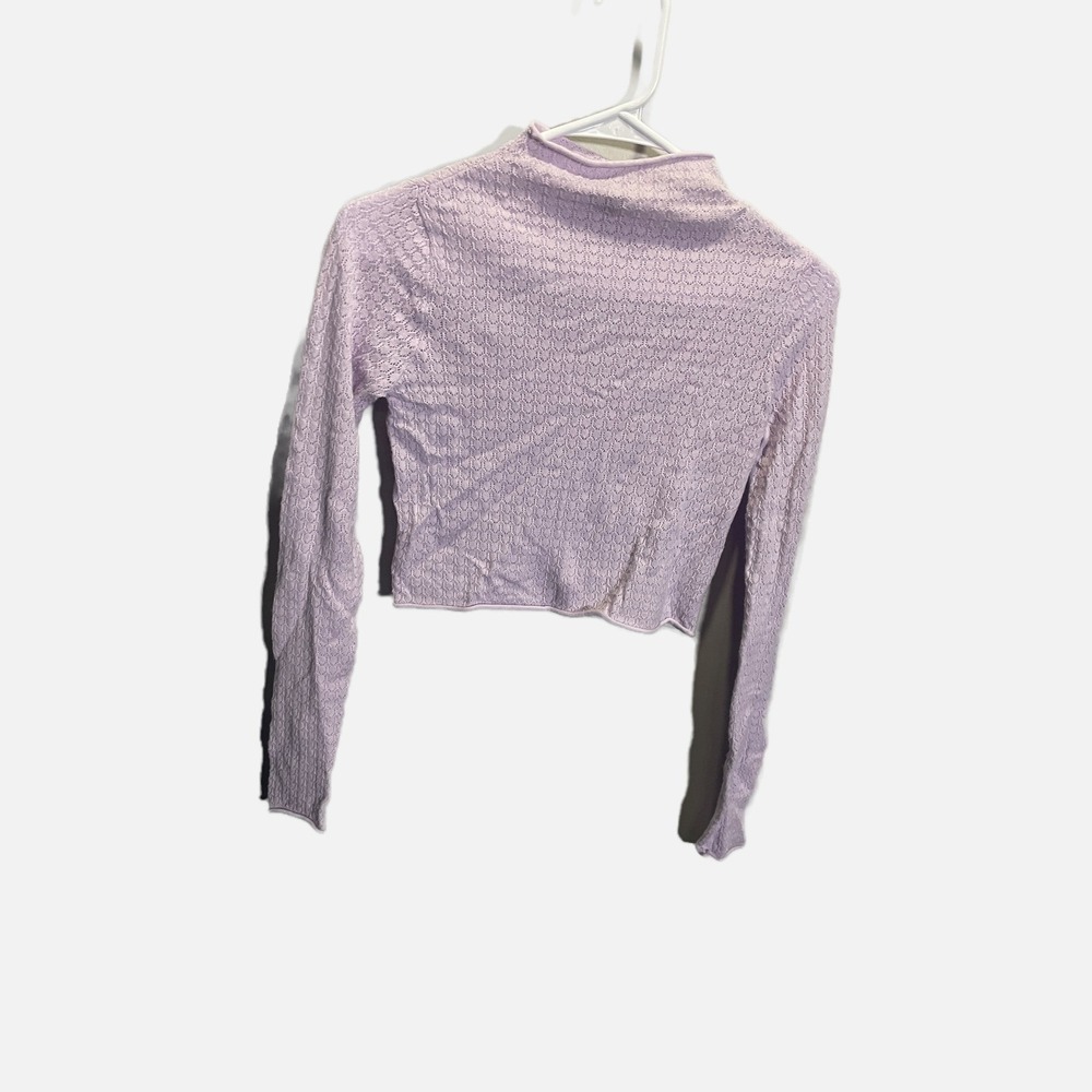 Wild Fable Lilac Purple Pointelle Mock Neck Crop Top Long Sleeve Thumbhole L - Picture 3 of 4
